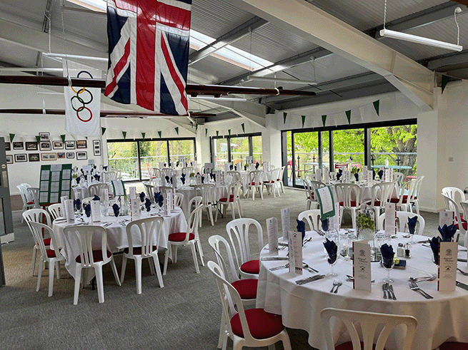 Clubroom set for formal dinner