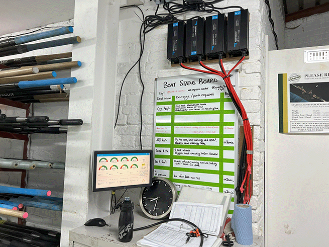launch motor battery charging station in rowing club